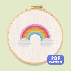 Cute Pastel Rainbow Cross Stitch Pattern. Modern & Simple Colorful Cute Rainbow, Beginner Counted Cross Stitch PDF Pattern Instant Download