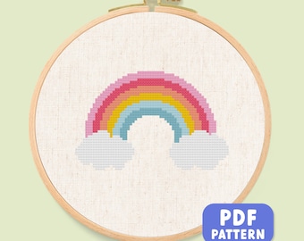 Pastel Rainbow Cross Stitch Pattern: Simple Beginner Design (PDF Download)