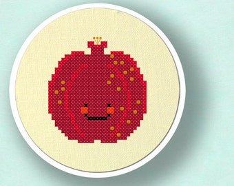 Happy Pomegranate Fruit Cross Stitch PDF Pattern Instant Download