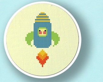 Cute Rocket Cross Stitch Pattern. Modern Simple Cute Counted Cross Stitch PDF Pattern. Instant Download