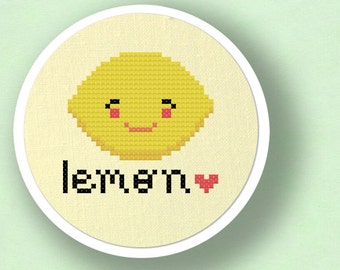 Lemon Love Cross Stitch Pattern, Fruit Modern Simple Cute Counted Cross Stitch Pattern PDF File. Instant Download