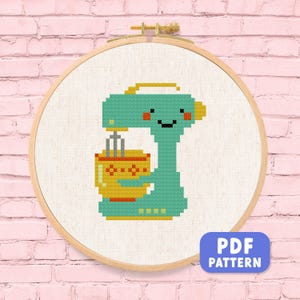 Cute Teal Stand Mixer Cross Stitch Pattern, Kitchen Appliance. Modern Simple Cute Counted Cross Stitch Pattern PDF File. Instant Download