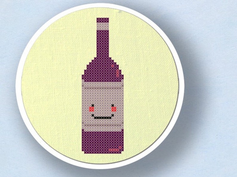 Happy Wine Bottle Cross Stitch Pattern. Modern Simple Cute Counted Cross Stitch Pattern. PDF File. Instant Download zdjęcie 4