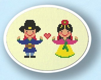 Hanbok Couple Cross Stitch Pattern. Korean Traditional Costume Simple Cute Counted Cross Stitch PDF Pattern. Instant Download