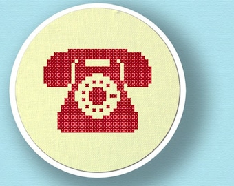 Red Telephone Silhouette. Cross Stitch PDF Pattern