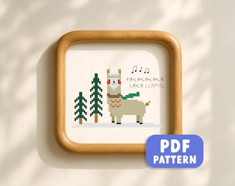 Falala Llama Korsstygnsmönster, Bästsäljare Modern Enkel Söt Jul Vinter Llama Räknat Korsstygn PDF-mönster. Direkt nedladdning