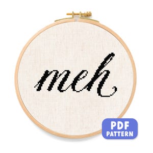 Meh kruissteekpatroon pdf, zwarte cursieve tekst Modern en eenvoudig kruissteekpatroon Geschikt voor beginners Directe digitale download
