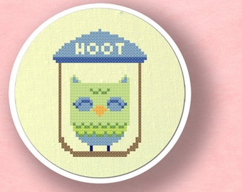 Cute Owl Cross Stitch Pattern, Modern Simple Cute Hoot Owl Counted Cross Stitch PDF Pattern. Instant Download