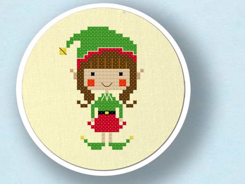 Happy Christmas Elf Girl Cross Stitch Pattern. Holiday Modern  Etsy