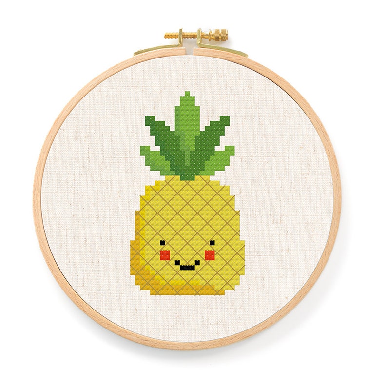 Pineapple Cross Stitch Pattern Happy Fruit PDF Modern Cute Simple Tropical Counted Cross Stitch Pattern Instant Download image 2