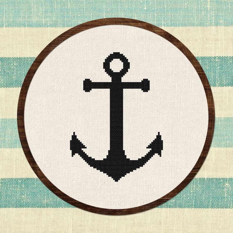 Anchor Cross Stitch Pattern, Nautical Cross Stitch Pattern, Modern Simple Counted Cross Stitch PDF Pattern. Digital Instant Download image 1