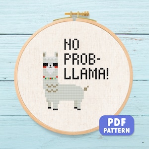 No Probllama Cross Stitch Pattern PDF, Modern Llama Embroidery,  Simple & Cute Cool Llama Sunglasses Counted Cross Stitch. Instant Download