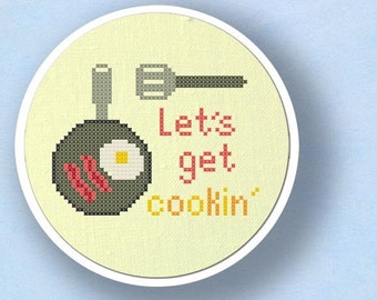 Let's Get Cookin Cross Stitch Pattern. Modern Simple Cute Kitchen Counted Cross Stitch Pattern. PDF File. Instant Download