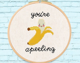 You're Apeeling Banana Cross Stitch Pattern Happy Peeled Banana Fruit PDF Modern Cute Simple Counted Cross Stitch Pattern Instant Download