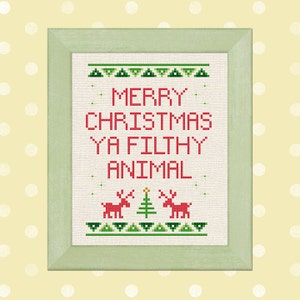 Merry Christmas Ya Filthy Animal Cross Stitch Pattern Quote Best Seller Modern Simple Cute Holiday Cross Stitch Pattern PDF Instant Download image 2