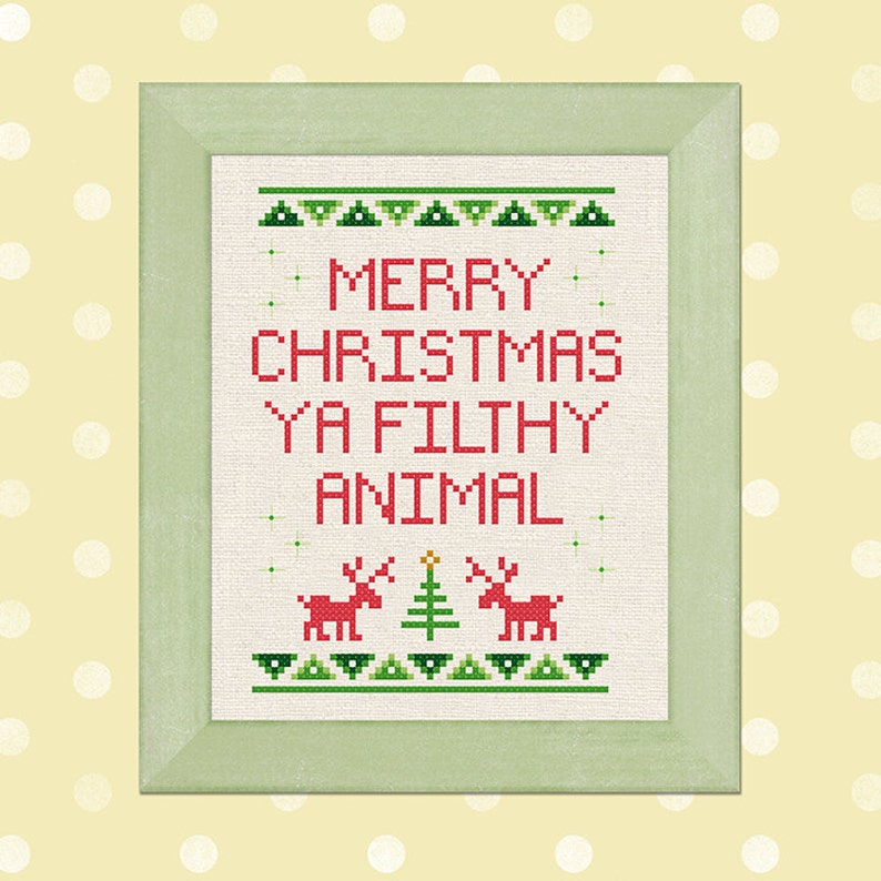 Merry Christmas Ya Filthy Animal Cross Stitch Pattern Quote Best Seller Modern Simple Cute Holiday Cross Stitch Pattern PDF Instant Download image 2