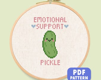 Emotional Support Pickle Cross Stitch Pattern PDF Funny Pickle Humor Embroidery Beginner Friendly Instant Digital Download