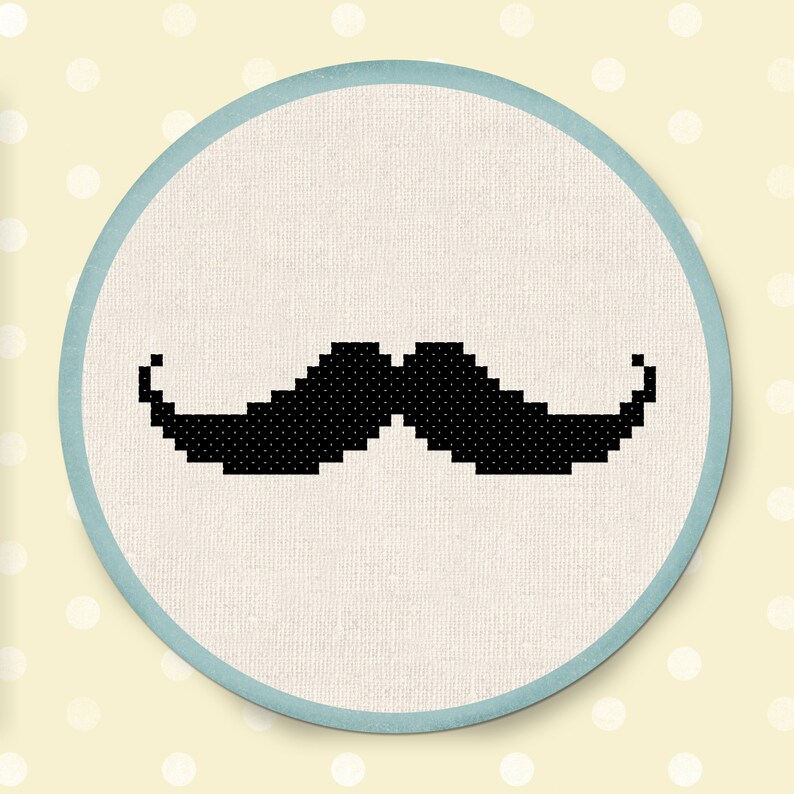 Mr. Stache Cross Stitch Pattern. Curled Mustache Modern Simple Cute Counted Cross Stitch Pattern PDF File. Instant Download image 1