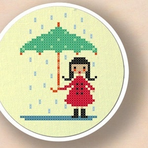 Cute Umbrella Girl. Modern Simple Cute Counted Cross Stitch PDF Pattern. Instant Download image 3