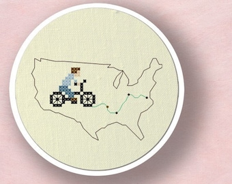 Biking across the United States. Cross Stitch PDF Pattern