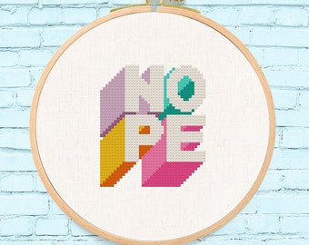 3D Nope Cross Stitch Pattern, Colorful Modern Text Quote Cross Stitch Pattern PDF Instant Download