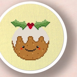 Christmas Pudding. Happy Dessert Holiday Modern Simple Cute Cross Stitch PDF Pattern. Instant Download image 2