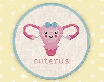 Cuterus Cross Stitch Pattern, Modern Simple Cute Cross Stitch Pattern, Uterus with Bow Counted Cross Stitch Pattern PDF, Instant Download