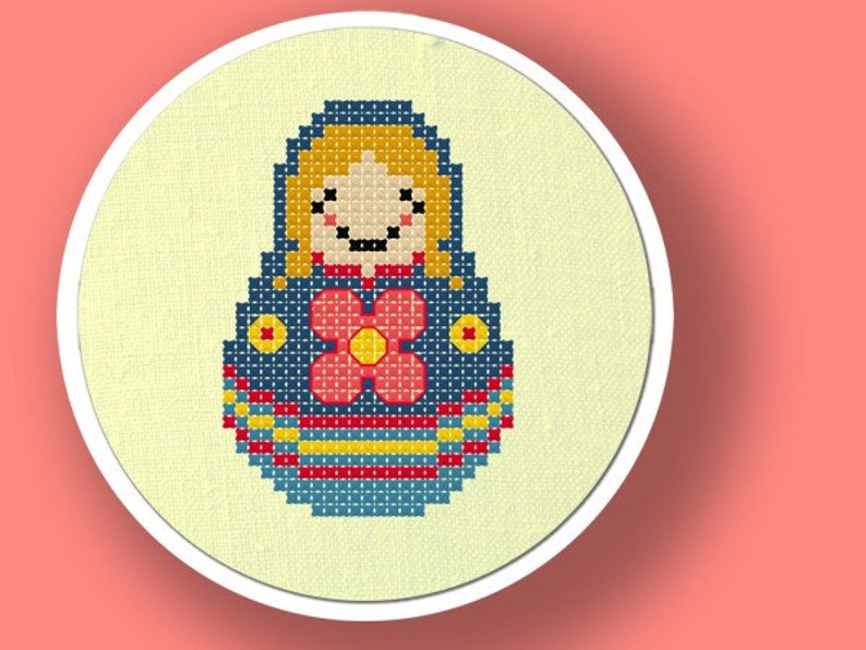 Matryoshka II. Russian Doll Cross Stitch PDF Pattern image 2