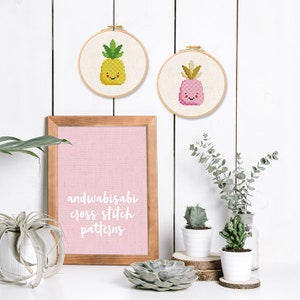 Pineapple Cross Stitch Pattern Happy Fruit PDF Modern Cute Simple Tropical Counted Cross Stitch Pattern Instant Download image 4