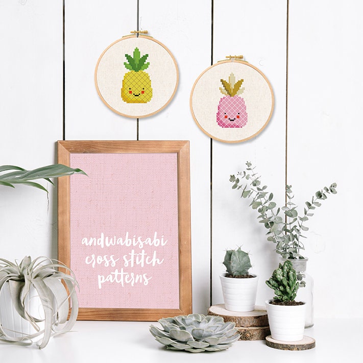 Pineapple Cross Happy Instant Simple Cross Israel Pattern Stitch Download PDF Pattern Modern Cute Tropical Fruit - Counted Etsy Stitch