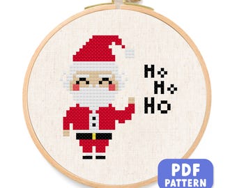 Kruissteekpatroon kerstman. Ho Ho Ho kerst modern borduurwerk, feestelijke wintervakantie kruissteek pdf. Directe digitale download
