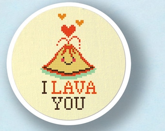 I Lava You Cross Stitch Pattern, Cute Erupting Heart Volcano Pun Modern Simple Cute Counted Cross Stitch PDF Pattern Instant Download