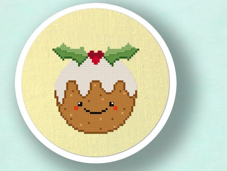 Christmas Pudding. Happy Dessert Holiday Modern Simple Cute Cross Stitch PDF Pattern. Instant Download image 3