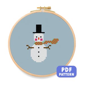 Snowman Cross Stitch Pattern PDF, Winter Christmas Snowman Cross Stitch, Modern Christmas Embroidery,  Instant Digital Download
