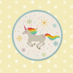 Sparkly Rainbow Unicorn Cross Stitch Pattern, Best Seller Modern Simple Colorful Unicorn Counted Cross Stitch Pattern PDF Instant Download image 1