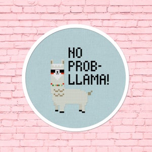 No Prob-llama Cross Stitch Pattern, Modern Simple Cute Cool Llama Sunglasses Counted Cross Stitch PDF Pattern. Instant Download image 1