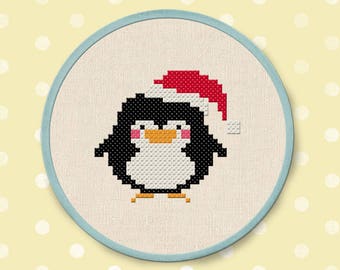 Christmas Penguin Cross Stitch Pattern, Winter Penguin Cross Stitch, Modern Simple Cute Counted Cross Stitch PDF Pattern. Instant Download