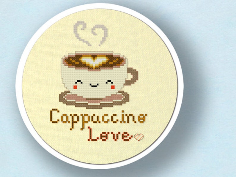 Cute Cappuccino Love Cross Stitch Pattern. Modern Simple Cute Counted Cross Stitch Pattern PDF File. Instant Download image 3