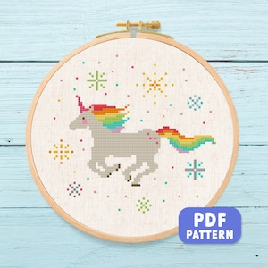 Sparkly Rainbow Unicorn Cross Stitch Pattern PDF, Best Seller Modern, Cute, Magical Embroidery Counted Cross Stitch Pattern Instant Download