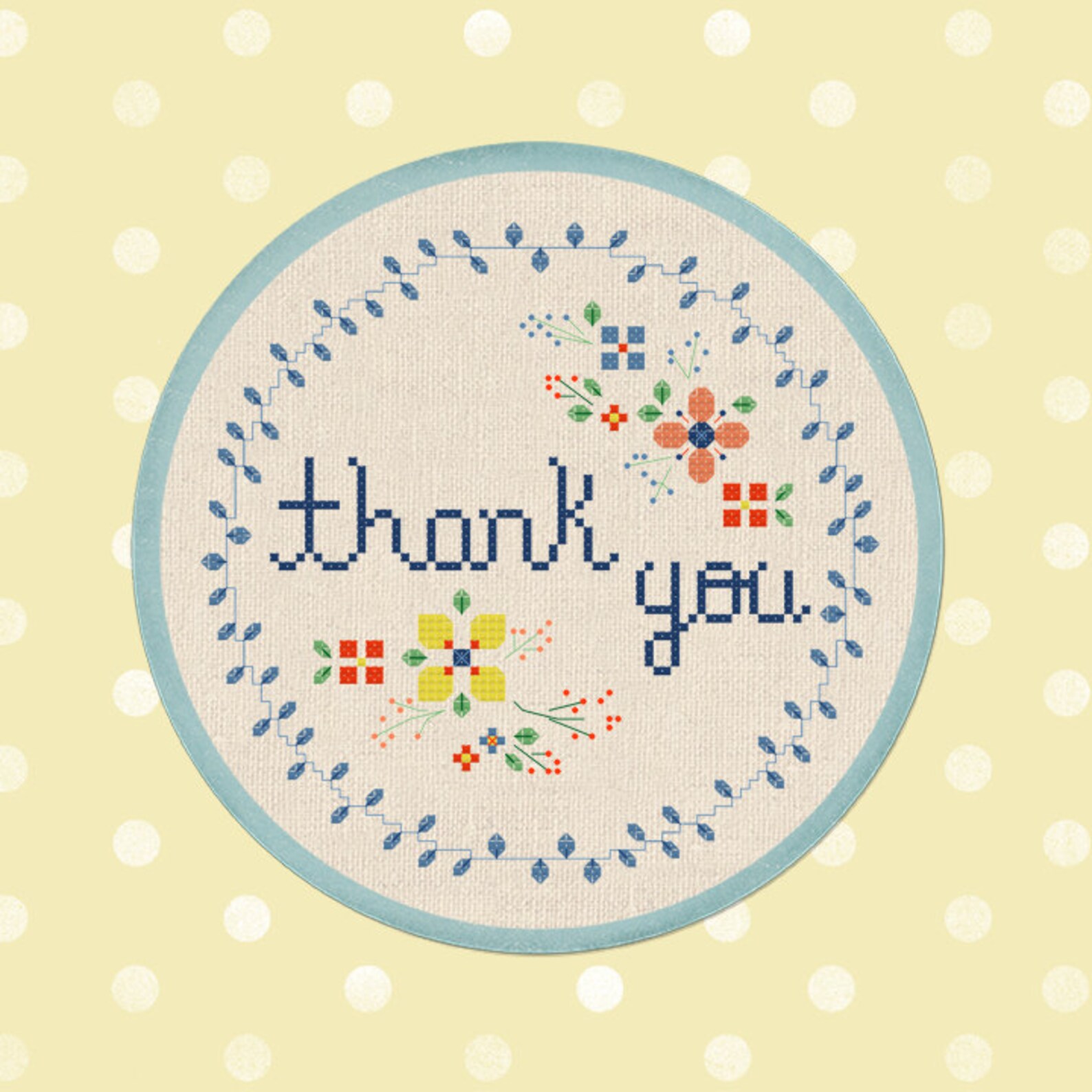 Flowery Thank You Cross Stitch Pattern. Floral Wreath Modern Etsy