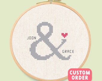 Personalized Ampersand Couple Cross Stitch Pattern – Custom Name PDF,  Personalize Customize Giftable Anniversary Cross Stitch, File Emailed