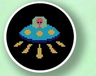 Alien UFO Landing. Cross Stitch Pattern PDF File