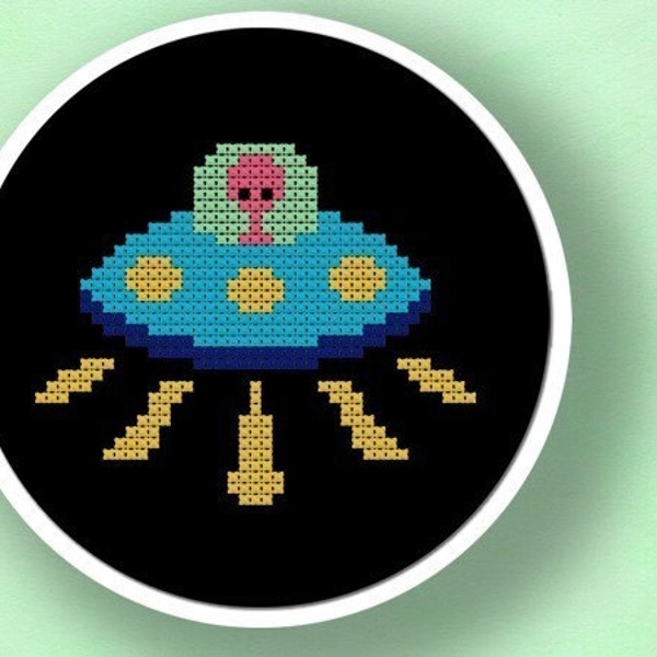 Alien UFO Landing. Cross Stitch Pattern PDF File