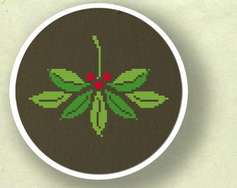 Pretty Mistletoe Cross Stitch Pattern. Christmas Holiday Cross Stitch, Modern Simple Cute Counted Cross Stitch PDF Pattern. Instant Download