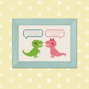 Trex Love Cross Stitch Pattern. Cute Tyrannosaurus Rex image 1