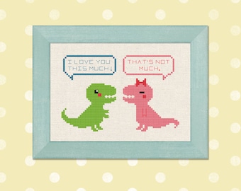 Trex Love Cross Stitch Pattern. Cute Tyrannosaurus Rex Dinosaur Modern Simple Cross Stitch Pattern PDF Instant Download