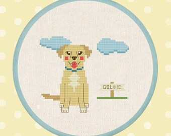 Golden Retriever, Dog Modern Simple Cute Counted Cross Stitch Pattern PDF File, Instant Download