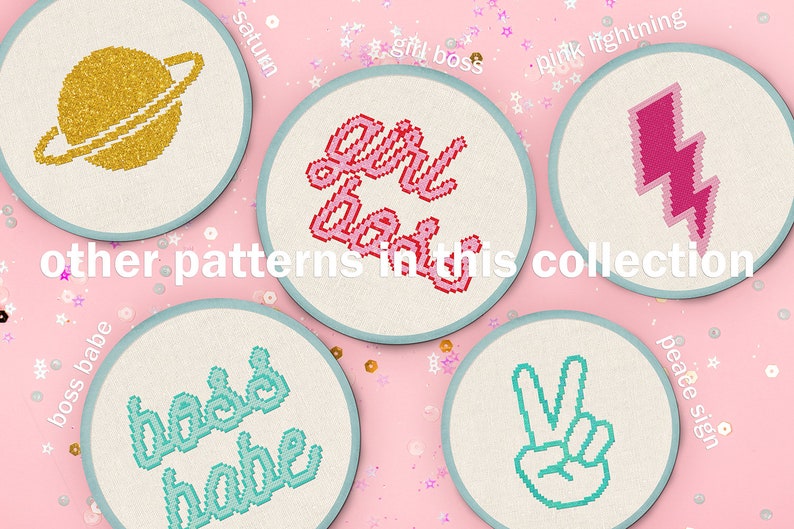 Modern Simple Cute Cool Sparkly Counted Cross Stitch PDF Pattern Instant Download Girl Boss Cross Stitch Pattern
