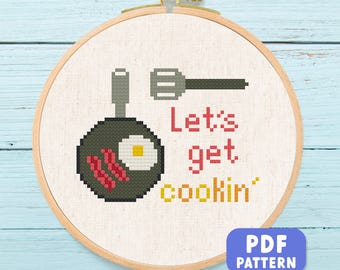 クロスステッチのパターンで料理を作ろう。モダンな刺繍、シンプル、キュート、キッチンデコレーション、クロスステッチのパターン、PDFですぐにダウンロードできます。