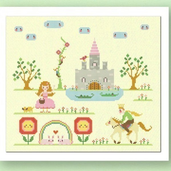 My Princess Castle. Large Modern Simple Cute Counted Cross Stitch Pattern PDF File. Instant Download